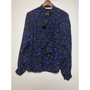 Bergdorf Goodman On Plaza VTG 100% Silk Neck Tie Heart Polka Dot Blouse Blue 6 *